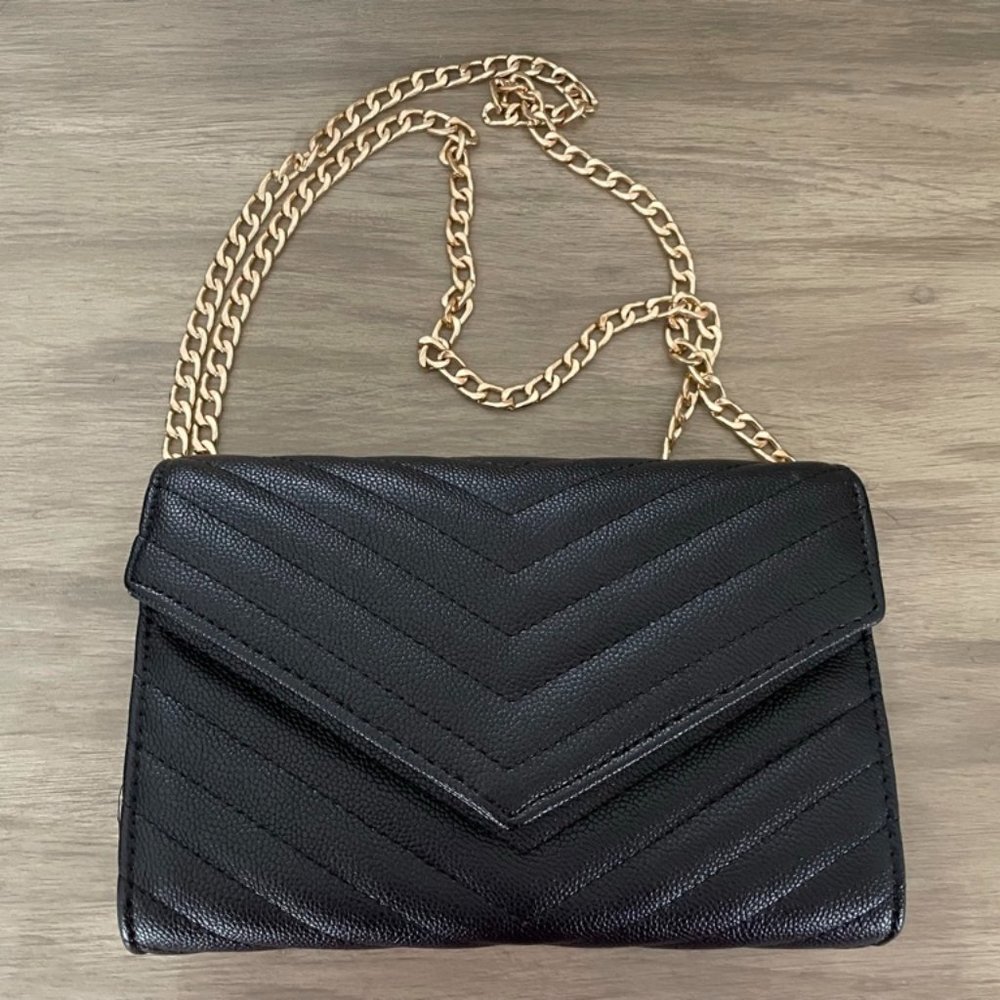 Black Shoulder Bag with Gold Adjustable Chain